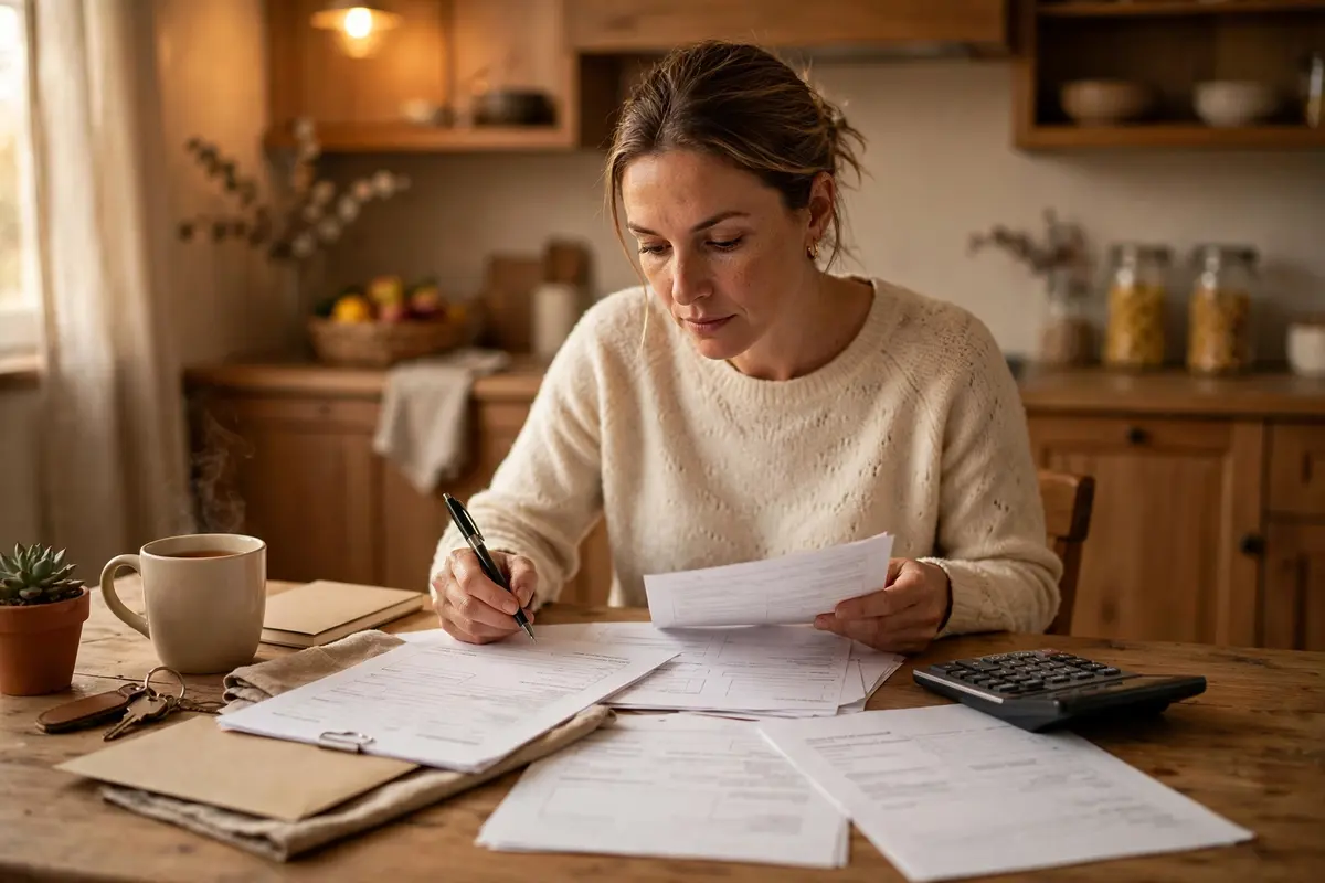 Homeowner reviewing insurance paperwork after a sewage backup